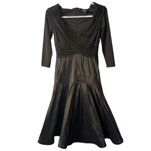 Tadashi Shoji Collection Brown Off Shoulder Ruffle Taffeta Dress